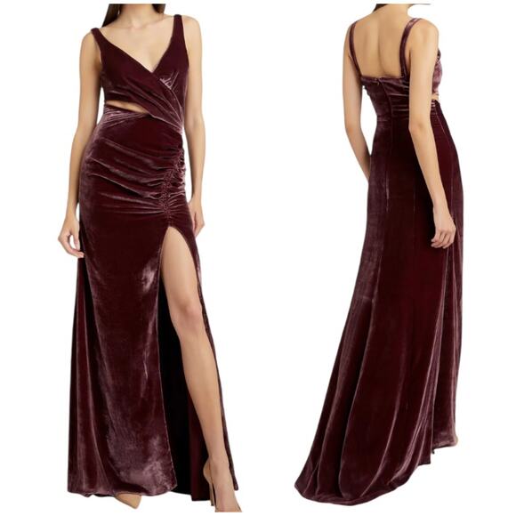 Cinq à Sept NWT Genevive Velvet Ruched Cutout Gown Calla Lilly Purple Size 2 - Picture 1 of 11
